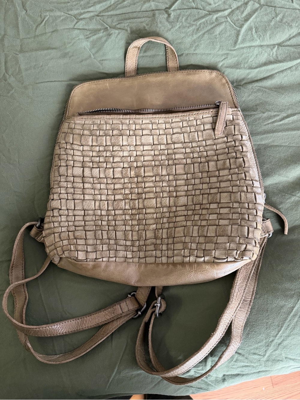 Woven Leather Women's Backpack - Taupe